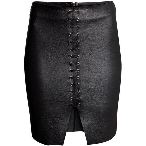 H&M Dresses & Skirts - H&M Black faux leather lace up skirt size Small
